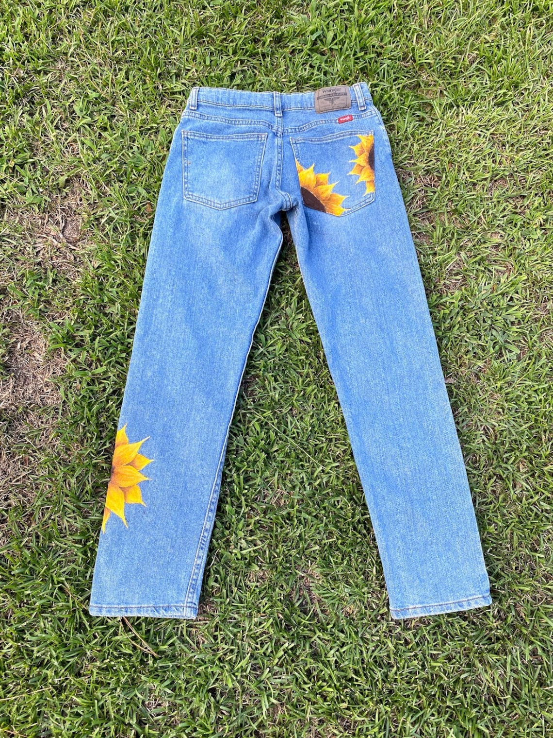 Hand Painted Sunflower Jeans Etsy