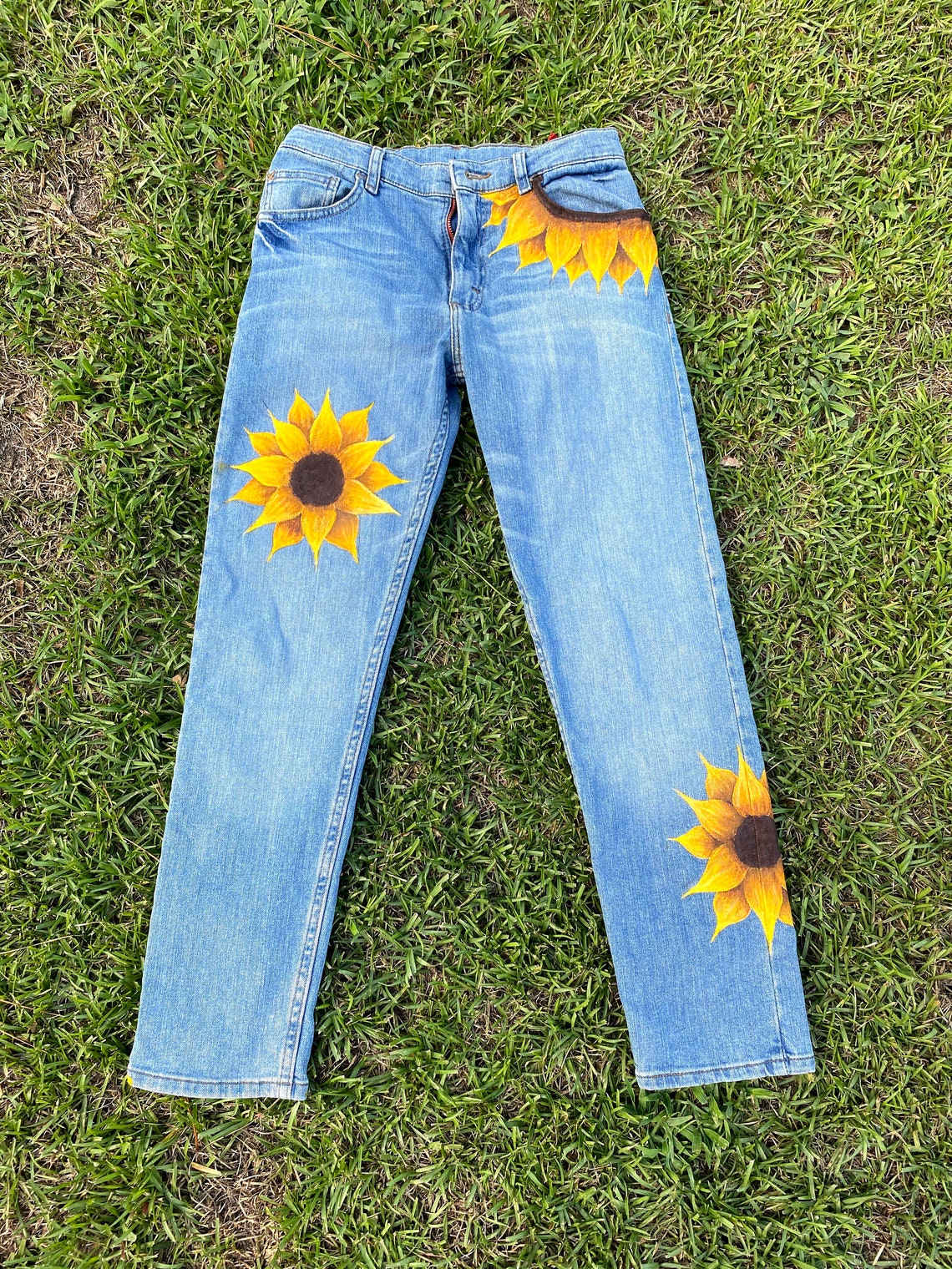 Hand Painted Sunflower Jeans | Etsy