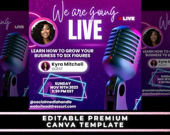 Flyer Podcast, Going Live Flyer, Livestream Flyer, Template Youtube, Premade Live Flyer, Podcast Flyer, Instagram Template, Canva Template
