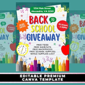 Retour à l'école Giveaway, Back to School Flyer, Fournitures scolaires, Premade Flyers, Canva Template, School Flyer Template, Giveaway Flyer