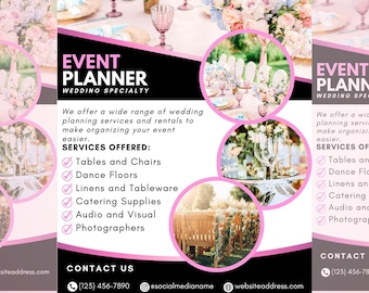 Wedding Planner, Wedding Rentals, Party Rental Flyer, Party Planning, DIY Flyer, Canva Template, Equipment Rental, Event Planning Templates
