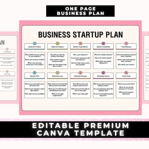 One Page Business Plan, Startup Business Plan, Business Plan Template, Small Business, One Page Template, Business Plan, Canva Template