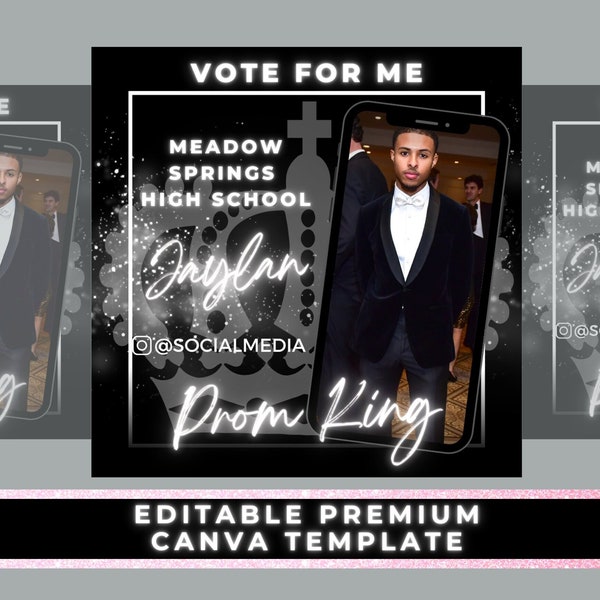 Prom King Flyer, Prom Flyer, Vote for Me, Canva Template, Campaign Flyer, DIY Flyer, Social Media Post, High School, School Election