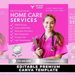 Home Care Flyer, Home Care Services, Home Care Business, Home Care Nurse, Canva Template, Home Health Aide, Nursing Home, Services Flyer