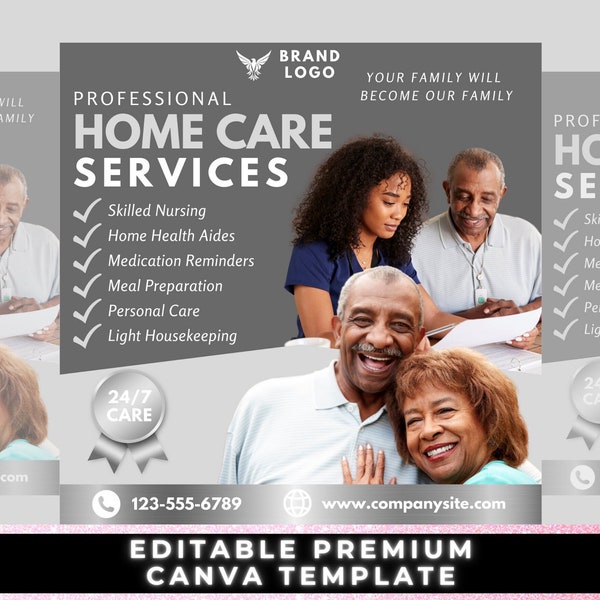 Home Care Flyer, Home Care Services, Home Care Business, Home Care Nurse, Canva Template, Home Health Aide, Nursing Home, Services Flyer