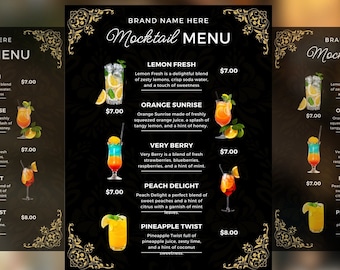 Mocktail Menu, Drinks Menu Template, Bar Menu, Canva Template, Bartender Flyer, Smoothie Menu, Cocktail Menu, Premade Flyer, Juice Bar