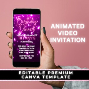 Birthday Dinner Invite, Digital Invitation Birthday, Digital Invitation Template, Canva Template, Birthday Dinner Flyer, Birthday Template