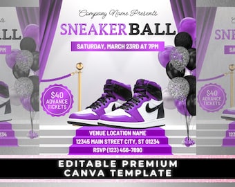 Sneakerbal-flyer, inbjudan till sneakerbal, sneakergala, evenemangsflyer, galaflyer, galainbjudan, festinbjudan, födelsedagsfest, gör-det-själv-flyer