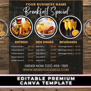 Folleto de oferta de desayuno, oferta especial de desayuno, menú de desayuno, folleto para restaurante, folleto de comida, plantilla de Canva, folleto de restaurante, menú de brunch