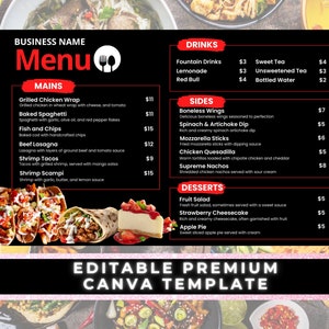Menú de Comida, Plantilla de Menú, Tablero de Menú de TV, Plantilla de Menú de TV, Folleto de Menú de Comida, Menú de Restaurante, Menú Digital, Tablero de Menú, Menú de Catering