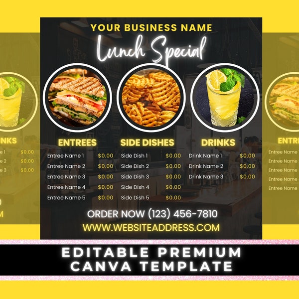 Lunch Sale Flyer, Lunch Special, Lunch Menu, Flyer for Restaurant, Food Flyer, Canva Template, Restaurant Flyer, Flyer for Food Truck
