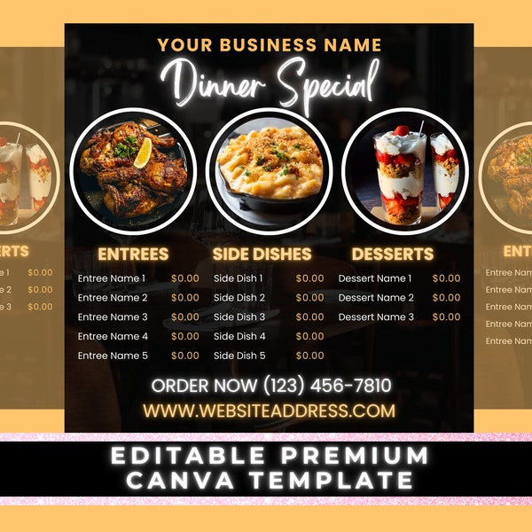 Dineruitverkoopflyer, dinerspecial, dinermenu, flyer voor restaurant, foodflyer, Canva-sjabloon, restaurantflyer, flyer voor foodtruck