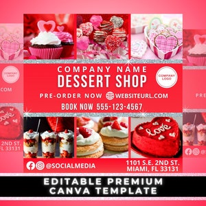 Valentinstag Dessert, Valentinstag Menü, Valentine Dessert Box Flyer, Valentinstag Leckereien Flyer, Valentinstag Flyer, Canva Template