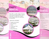 Party Rental Flyer, Party Planning, DIY Flyer, Canva Template, Equipment Rental, Event Supplies, Premade Templates, Event Planning Templates