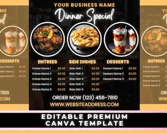 Dinner Sale Flyer, Dinner Special, Dinner Menu, Flyer for Restaurant, Food Flyer, Canva Template, Restaurant Flyer, Flyer for Food Truck