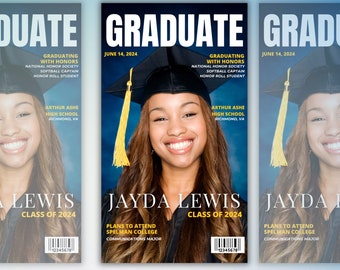 Graduation Magazine Template, Graduation Magazine Cover, Graduation Announcement, Mobile Graduate Announcement, Grad Magazine,Canva Template