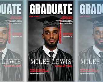Graduation Magazine Template, Graduation Magazine Cover, Graduation Announcement, Mobile Graduate Announcement, Grad Magazine,Canva Template