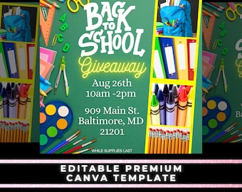 Back to School Giveaway, Back to School Flyer, School Supplies, Premade Flyers, Canva Template, School Flyer Template, Giveaway Flyer