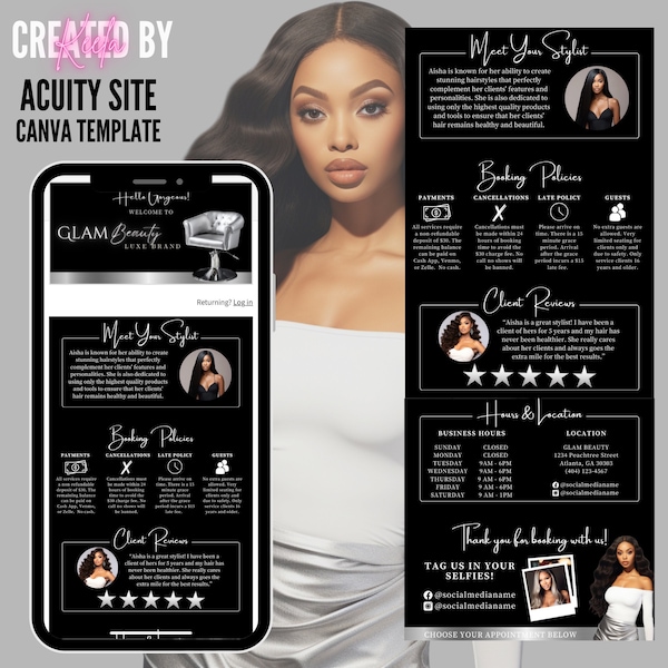 Acuity Scheduling Template Hair Stylist Silver, Hair Acuity Template, Template Hairstylist, Canva Template, Acuity Website, Website Design