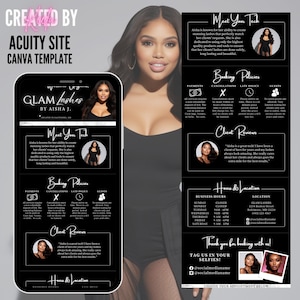 Lash Tech Acuity Scheduling Template, Lash Tech Branding, Lash Tech Website, Canva Templates, Black and Pink Acuity, Lash Tech Templates