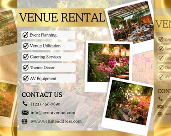 Flyer de lieu d'événement, Modèle de lieu d'événement, Location de lieu d'événement, Lieu de mariage, Flyer de location pour une soirée, Flyer pour espace événementiel