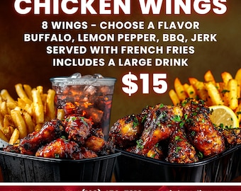 'Chicken Wings Menu', Dinner Sale Flyer, Dinner Special, Abendkarte, Flyer für Restaurant, Food Flyer, Canva Template, Restaurant Flyer