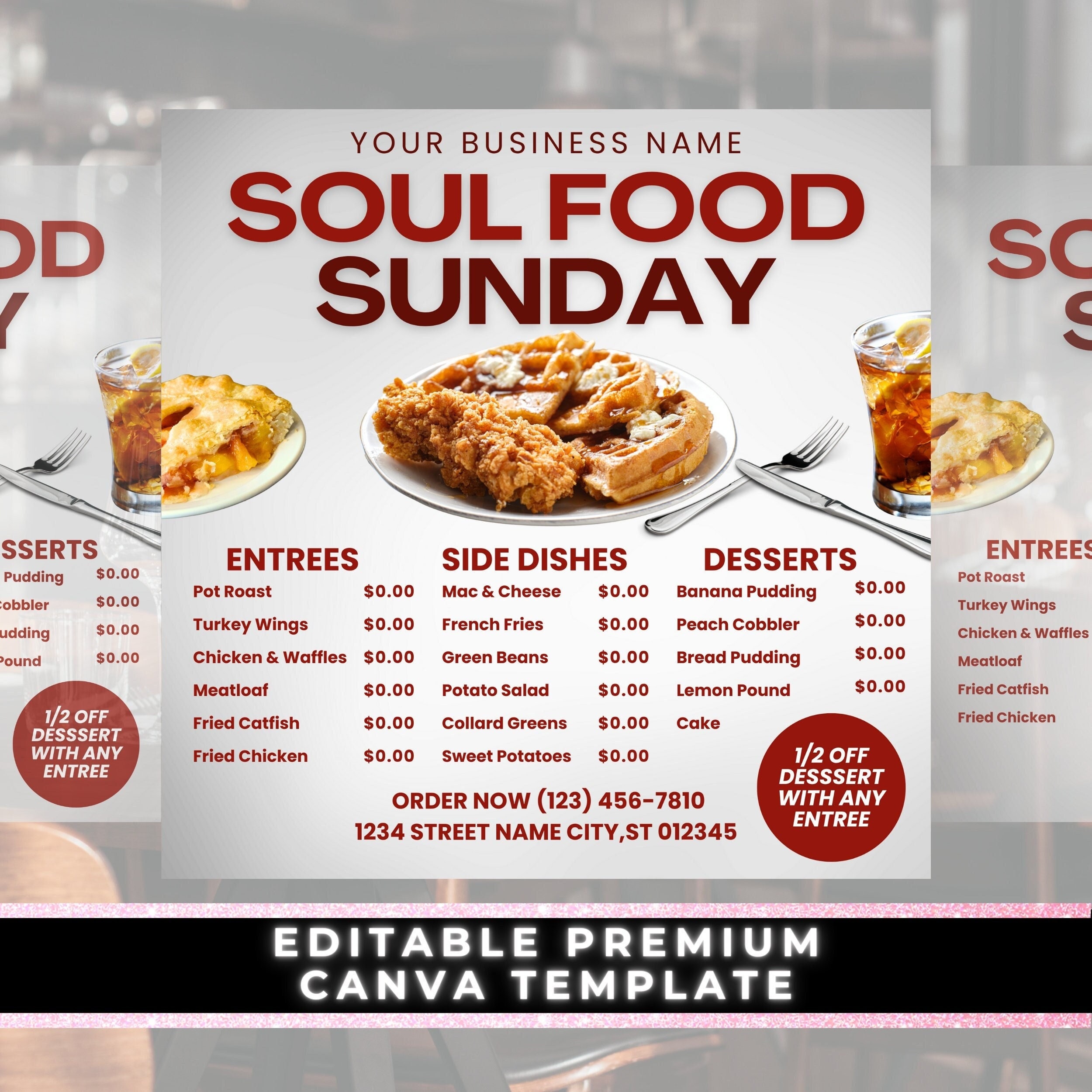 Soul Food Flyer, Soul Food Menu, Dinner Menu, Dinner Special Flyer, Food Flyer, Sunday Dinner Flyer, Restaurant Menu, Dinner Sale Flyer
