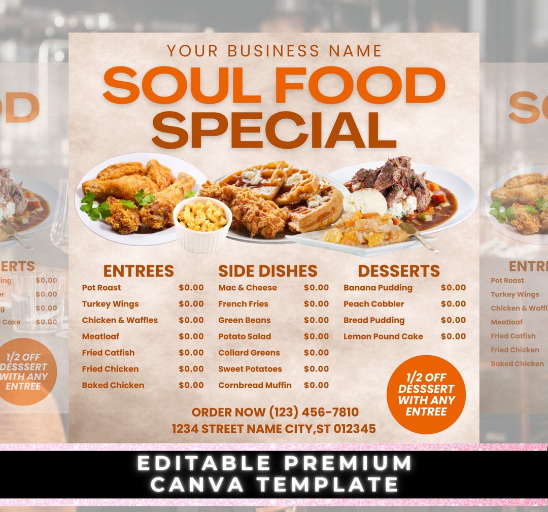 Soul Food Flyer, Soul Food Menu, Dinner Menu, Dinner Special Flyer ...