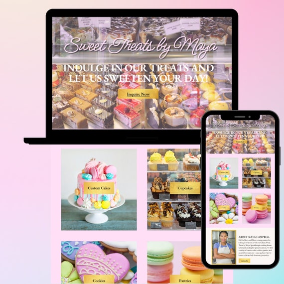 Bakery Website Template, Bakery Website, Bakery Template, Bakery Branding, Website Template, Website Design, Canva Website, Sweet Treats