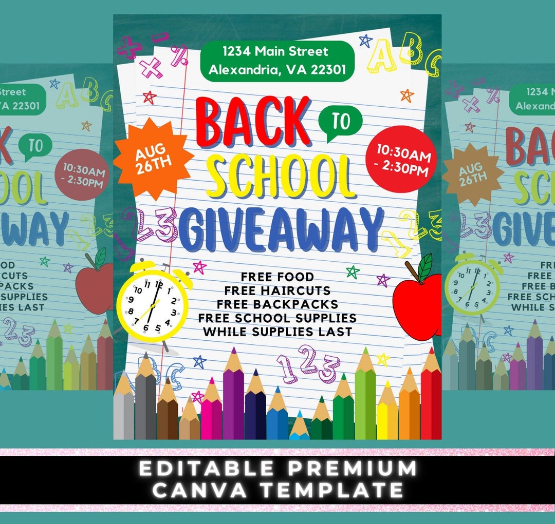 Back to School Giveaway, Back to School Flyer, School Supplies, Premade