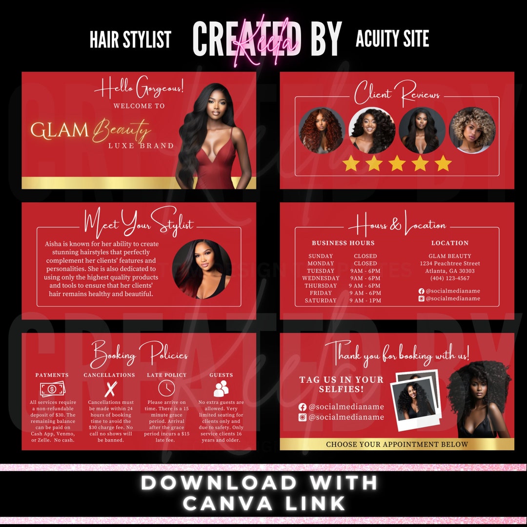 Acuity Scheduling Template Hair Stylist Red Hair Acuity Etsy UK