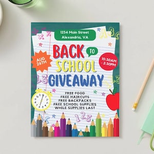 Back to School Giveaway, Back to School Flyer, School Supplies, Premade Flyers, Canva Template, School Flyer Template, Giveaway Flyer image 2