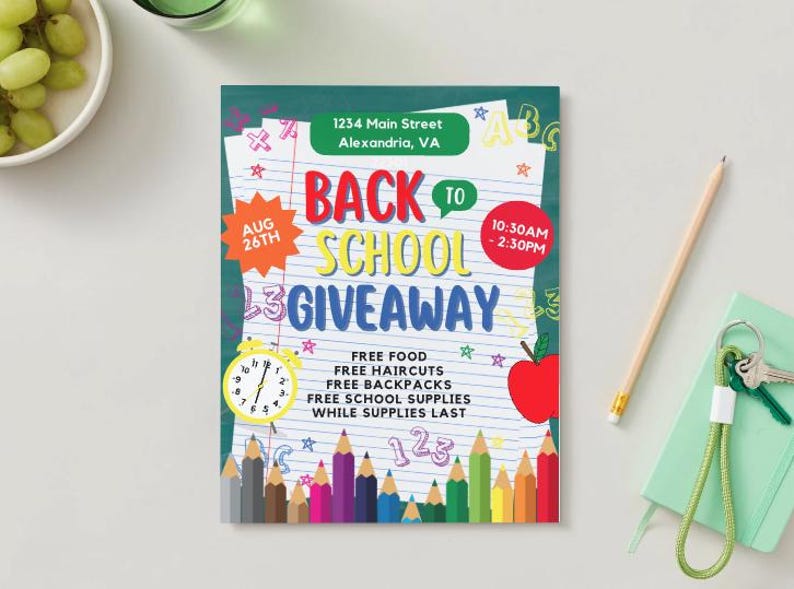 Back to School Giveaway, Back to School Flyer, School Supplies, Premade Flyers, Canva Template, School Flyer Template, Giveaway Flyer image 2