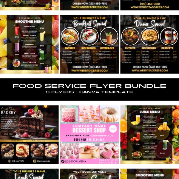 Menusjabloonbundel, dinerverkoopflyer, dinerspecial, dinermenu, flyer voor restaurant, voedselflyer, Canva-sjabloon, restaurantflyer