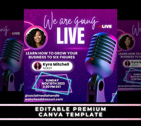 Flyer Podcast, Going Live Flyer, Livestream Flyer, Template Youtube, Premade Live Flyer, Podcast Flyer, Instagram Template, Canva Template