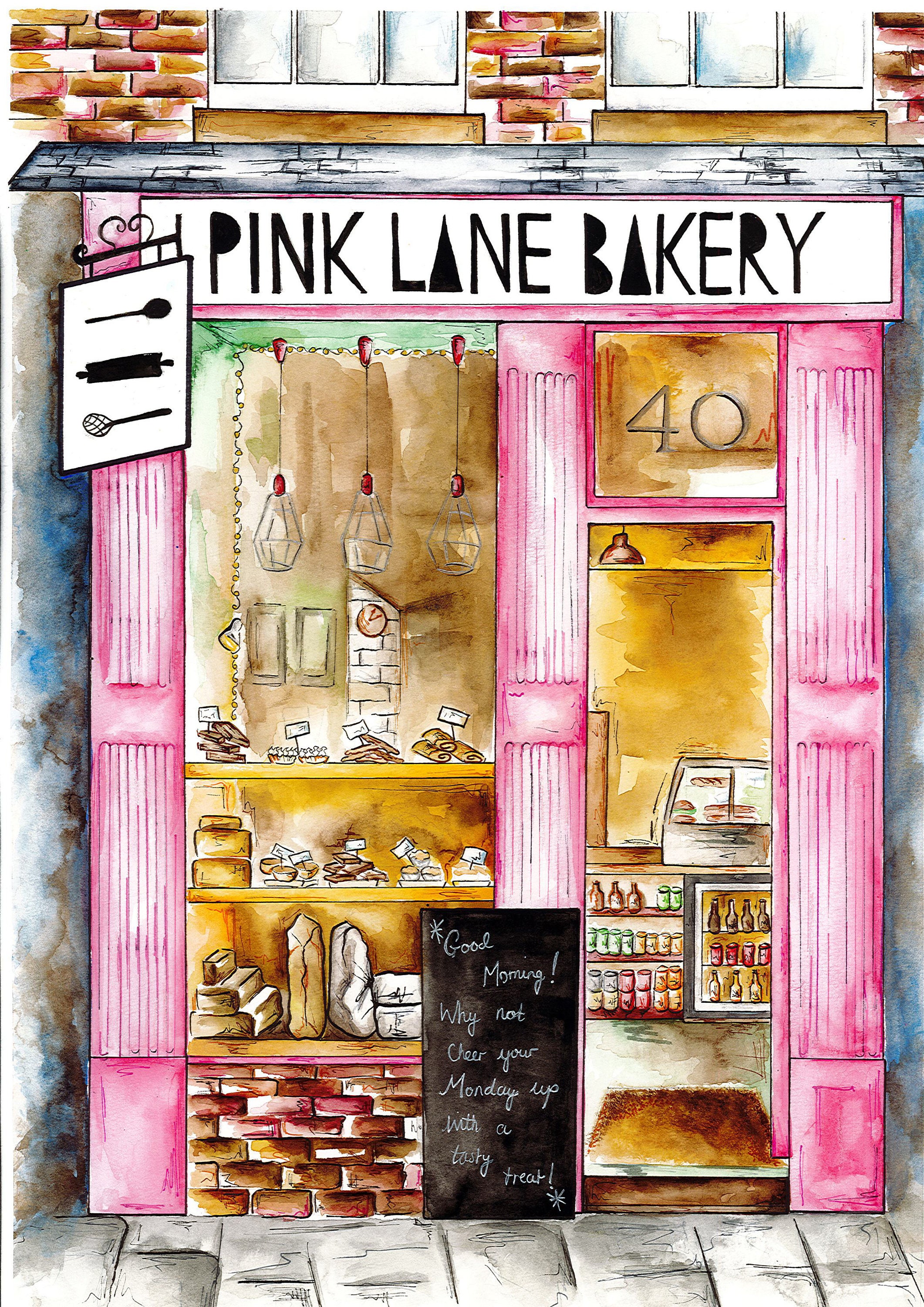 Newcastle Upon Tyne Pink Lane Bakery Art Print Colourful Shop Front A3  Print From Watercolour Original - Etsy