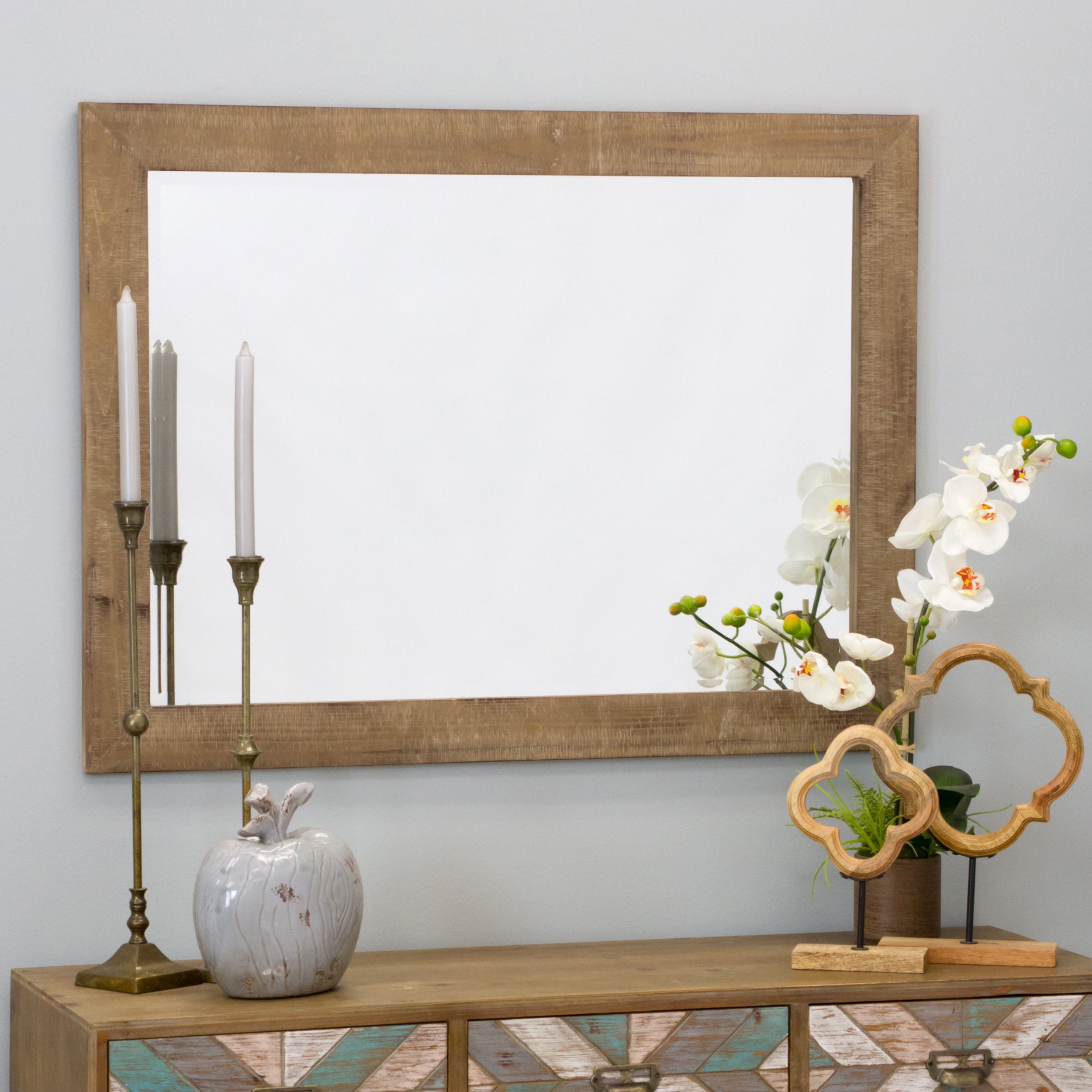 Rustic Wood Large Wall Mirror Brown Farmhouse Antique Mirror Etsy