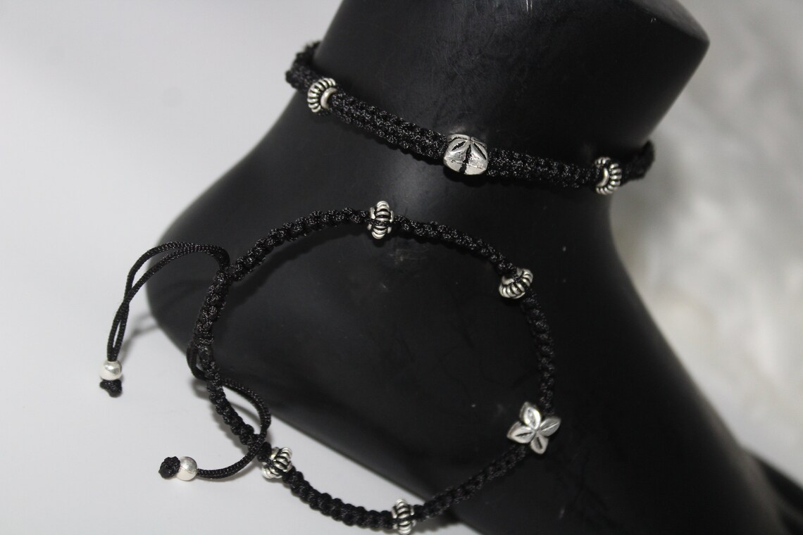 925 Silver Oxydized Thread Anklet Black Thread Anklet Etsy