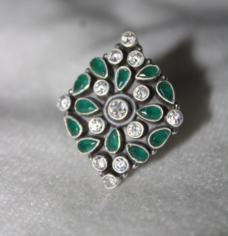 Gemstones 925 Silver Oxydized Adjustable Rings for Girls or women Ethnic Rings Handmade Indian Jewellery Valentine/'s Day gift for her.