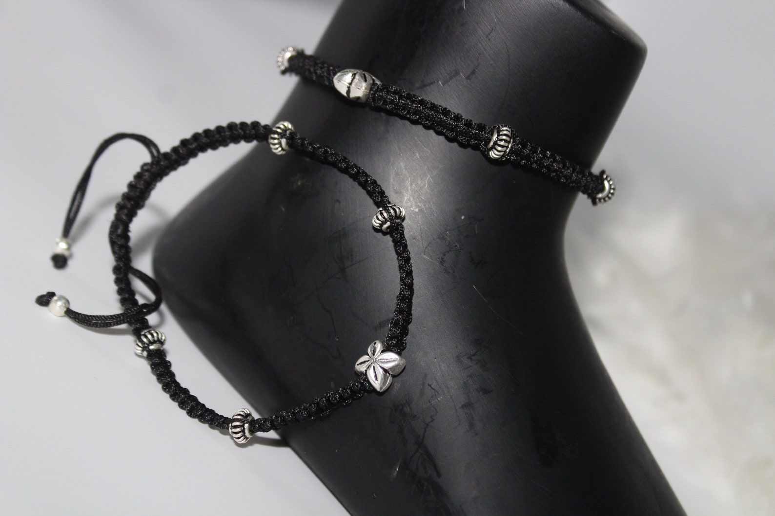 925 Silver Oxydized Thread Anklet Black Thread Anklet Etsy