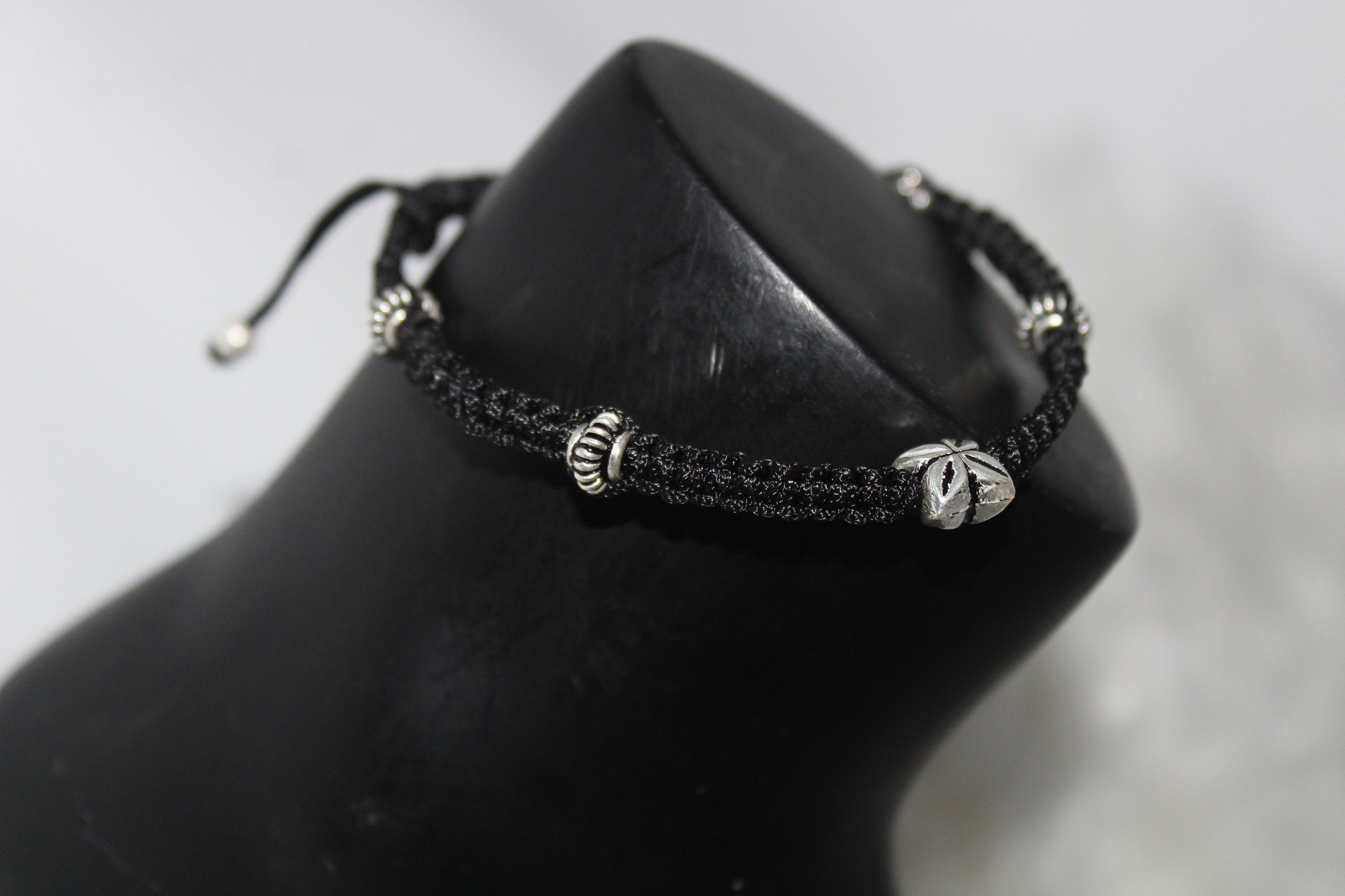 925 Silver Oxydized Thread Anklet Black Thread Anklet Etsy