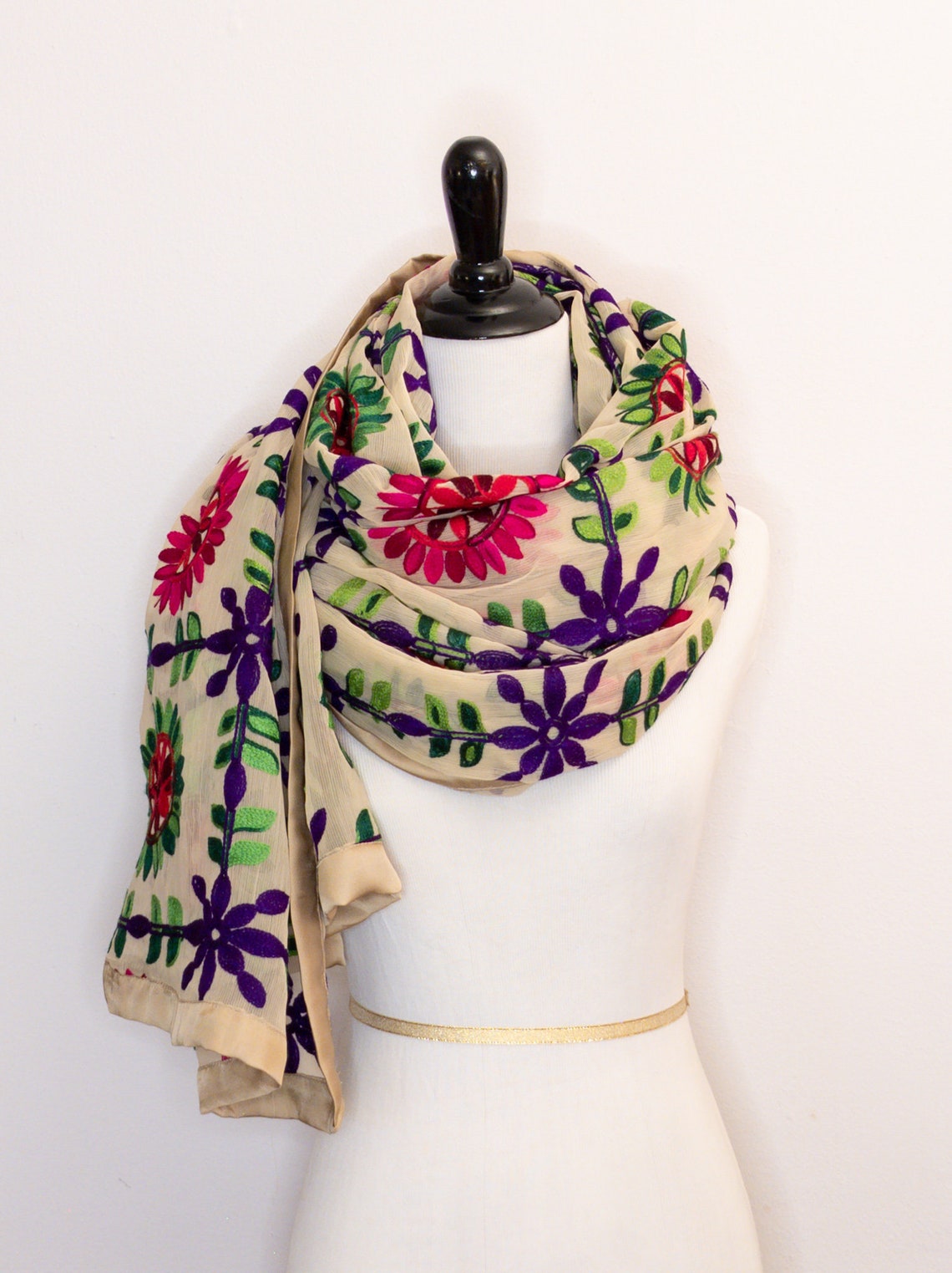 Foulard En Soie Floral Vintage Françoise Guérin - Longueur 86 Cm Occasion