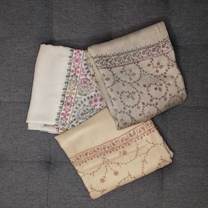 Luxury Pashmina hand embroidered scarf - White