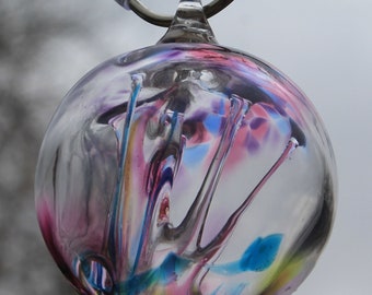 Handblown Witch ball. Rainbow mermaid Wish ball glass ornament.
