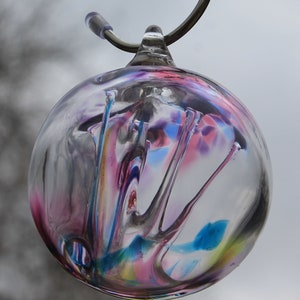 Handblown Witch ball. Rainbow mermaid Wish ball glass ornament.