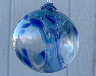 Hand Blown Glass Friendship Ball: Multi Blue Ornament