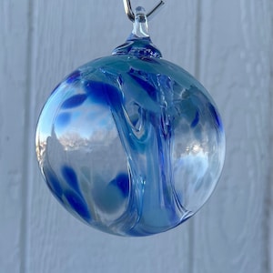 NEW! &quot;Bluest Days&quot; Hand blown glass friendship ball. Glass ornament. Multi blue mix. Glass art made in Denver