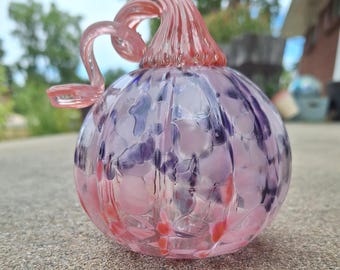 NEW! Pink and purple pumpkin  4 inches hand blown pumpkin | Perfect for Fall deor or Halloween decor | Lovely purple and pink pumpkin