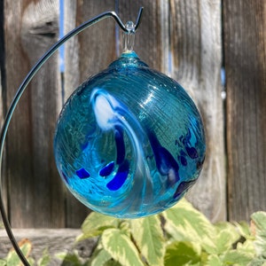 Beautiful blue handblown glass Ornament. Christmas ornament  sun catcher friendship ball glass Orb BlueBirdGlassblowing. Glassart