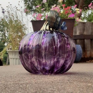 Purple Handblown Pumpkin | Glass Pumpkin | Halloween Decor Bluebirdglassblowing. Best seller. Perfect Halloween pumpkin